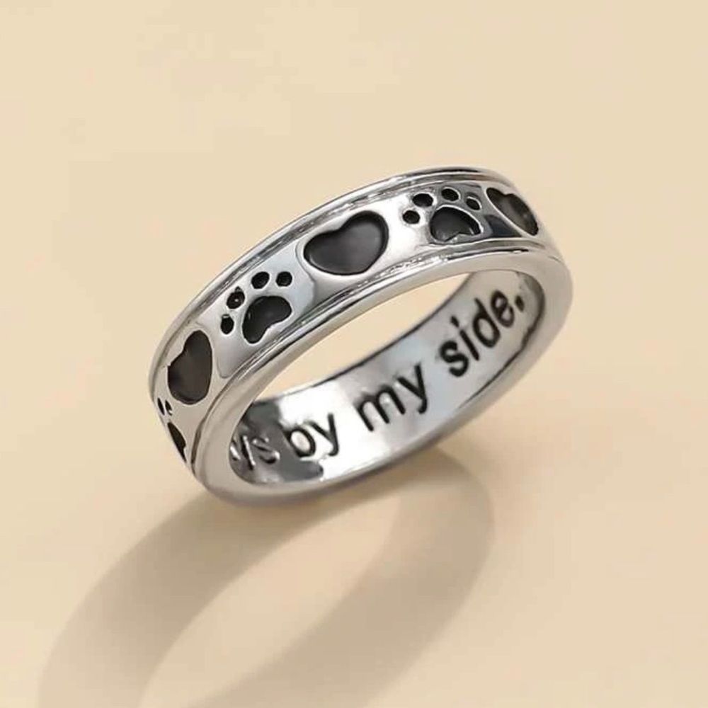 Dog Paw Print Silver Band Ring - Picture 4 of 13